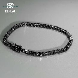 Custom 4MM Black Vvs Moissanite Tennis Bracelet Iced Out Round Brilliant Cut Diamond 925 Silver Tennis Chain For Men Women