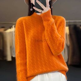 Women's Sweaters Women s Autumn Winter Half Turtleneck 100 Cashmere Sweater with Twist Pattern Long Sleeve Loose Solid Colour Wool Knitted zln231111