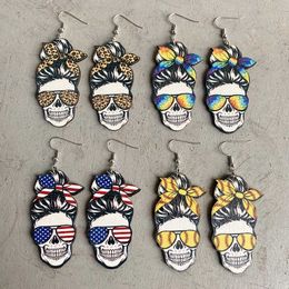 Dangle Chandelier American Independence Day Flag Skull Earrings for Women Funny Baseball Wooden Leopard Print Woman Earring Gift Jewellery Wholesale Z0411