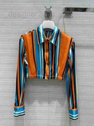 Women's Blouses & Shirts Designer Milan Runway 2023 New Spring Summer Lapel Neck Long Sleeve Striped 100% Silk Brand Same Style Wome BN7N