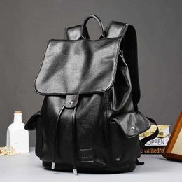 Classic Fashion Backpack Men High Quality Leather Backpack Men Women Flap Drawstring Backpack Student School Bag Travel Backpack 230411
