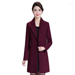 Women's Wool & Blends 2023 Mom Woollen Jacket Women Autumn Winter Plus Size 5XL Slim Korean Grey Wine Red Fashion Thick Warm Long Coat GH644