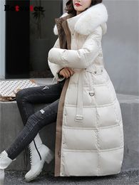 Womens Down Parkas Botvotee Solid for Women Fall Winter Fashion Long Sleeve Jackets Slim Fur Collar with A Hood Lae Up Coats 231110