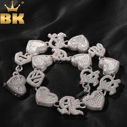 Pendant Necklaces THE BLING KING 26mm Heavy Heart Chain With Old English Font Letters Necklace Iced Out CZ Solid Back Hiphop Punk Jewellery For Gift 231110