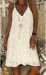 Casual Dresses Lace Women's Dress Loose V-neck Sleeveless White Slip Female Autumn Fashion Beach Clothes Lady