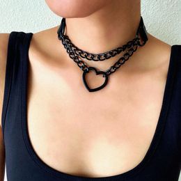 Choker Chokers Heart With Chain Goth Collar For Girls Grunge Punk Cute Kawaii Cosplay Necklace Egirl Chocker Harajuku Accessories Llis22