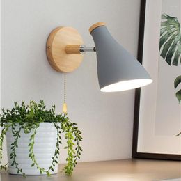 Wall Lamp Nordic LED For Bedroom Reading Sconce Bedside Luminaira Modern Wooden E27 Mounted Lighting Fixtures Home