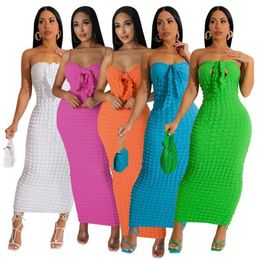 Summer Women Maxi Dresses Designer Sexy Sleeveless Bubble Cloth Bodycon Dress Perspective Suspender Club Wear Skirt