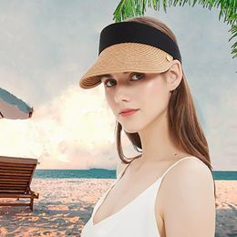 Wide Brim Hats 2023 Summer Empty Top Suncap Foldable Portable Roll Up Beach Hat Women Sun Fashion Casual Straw Cap Visors