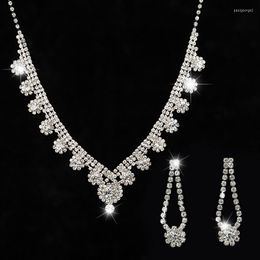 Necklace Earrings Set 2023 Wedding Bridal Sliver Plated Austrian Crystal Water Drop Pendant Flower Style #N193