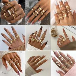 Band Rings Bohemian Vintage Zircon Ring Set For Women Gold Color Boho Butterfly Moon Heart Geometric Rings Retro Fashion Jewelry Gift P230411