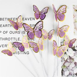 Party Supplies Stamping Gold Purple Pink Butterfly Cake Topper 3D Cupcake Decorations For Princess Girl Birthday Wedding C1Q0