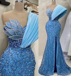 Crystals Beaded April Ebi Aso Prom Dress Mermaid Sequined Lace Evening Formal Party Second Reception Birthday Engagement Gowns Dresses Robe De Soiree Zj400 es