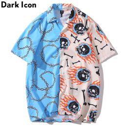 Men's Casual Shirts Dark Icon Skull Full Patchwork Hip Hop Shirts Shirt Summer Hawaiian Shirts For Man Short Sleeve 230410