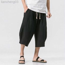 Men's Pants Chinese Style Summer Men Linen Pants 2023 Men Wide Leg Trousers Male Drop Crotch HipHop Man Joggers Calf-Length Pants Track Pant W0411