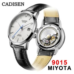 Watch Bands CADISEN Men Watches Automatic Mechanical Wrist MIYOTA 9015 Top Brand Luxury Real Diamond Curved Sapphire Glass Clock 231110