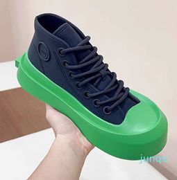 Men Jumbo Shoes High Top Canvas Sneakers Women unique contrast color Green sole Nylon lace up Couples