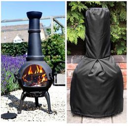 190T Black Chiminea Cover Waterproof Protective Chimney Fire Pit Heater Cover Weatherproof for Veranda Outdoor Garden122 21 61CM213k