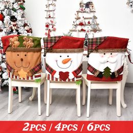 Chair Covers 2-6pc Christmas Chair Covers Santa Claus Snowman Reindeer Xmas Table Chairs Cover For Dining Room Kitchen el Party Decoration 231110