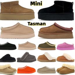 2023 Tasman Tazz Slippers Boots Chestnut Fur Slides Sheepskin Shearling Mules Women Men Ultra Mini Platform Boot Slip-on Shoes Suede Comfort Fall WinteSolid Colour