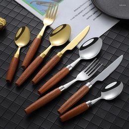 Forks Shabili Wooden Handle Tableware 304 Stainless Steel Knife And Fork Spoon Dessert Western El Steak