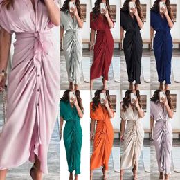 Retail Shirt Designer Dresses For Woman Commuting Plus Size S-3xl Office Lady Short Sleeve Long Maxi Dress Fashion Forged Face Women 2023 Clothing