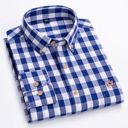 Men s Casual Shirts 100 Cotton S 6XL Oxford Mens Longsleeve Plaid Business Soft Social Dress Regular Fit Male Shirt Blouse 230411