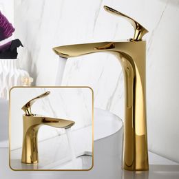 Bathroom Sink Faucets Golden Luxury Single Hole Handle Mixer Cold Water Tap Crane Brass Taps High 230410