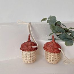 Decorative Figurines Mini Handbag Shooting Children's Props Rattan Basket Diagonal Woven Bag Bamboo Cute Hanging Pine Cone Backpack