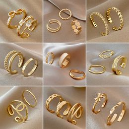 Band Rings Fashion Korean Gold Color Adjustable Rings Set for Women Girls Elegant Luxury Engagement Couple Wedding Rings Jewelry P230411