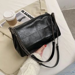 Evening Bags Sewing Thread Vintage Fashion Women Shoulder Metal Chain Strap Crossbody Bag Soft PU Leather Lady Shopper Travelling Bolso 231110