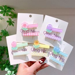 Summer New Korean Fashion Children's Checker Duckbill Clip Sweet Girl Simple Small Fresh Acrylic Flower Hairpin Hair Accessories