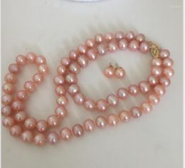 Chains Set 9-10mm South Sea Round Gold Pink Pearl Necklace& Bracelet 7.5-8&earring14k