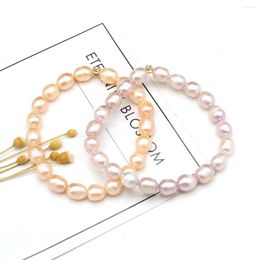 Strand Natural Freshwater Cultured Pearl Bead Bracelet Light Orange Purple Colors Beaded As Women Party Gift 7-8mm