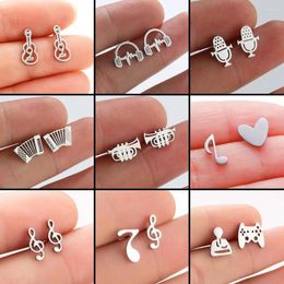 Stud Earrings Tragus Piercing Cartilage Earring For Women Classic Guitar Musical Instrument Stainless Steel Note Party Gift