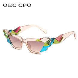 Sunglasses OEC CPO Ladies Punk Cat eye Sunglasses Women Unique Colourful Sun Glasses Female Fashion Shades UV400 Steampunk Eyewear 230411