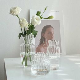 Vases Transparent Glass Flower Vase Simple Flower Bottle Hydroponic Vase Flowers Plants Container Holder Desktop Ornaments Home Decor P230411