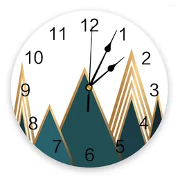 Wall Clocks Triangular Mountain Shape Print Clock Art Silent Non Ticking Round Watch For Home Decortaion Gift