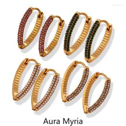 Hoop Earrings Minimalist Luxury Jewelry Stainless Steel Gold Color Women Shiny Zircon Crystal Geometric Earring Huggies