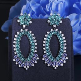 Dangle Earrings ThreeGraces Exaggerated Light Blue Cubic Zirconia Crystal Big Long Drop For Women Wedding Party Jewelry ER628