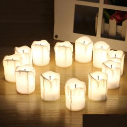 Candles 12 Pieces Led Electric Battery Powered Tealight Warm White Not Flickering Black Wick Flameless For Christmas Drop De Dhbxd