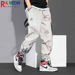 Men's Pants Rainbowtouches 2022 New Sports Loose Training Fittness Trousers Men Hip Hop Graffiti Fashion Casual Printing Cropped Cargo Pants W0411