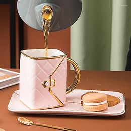 Cups Saucers Coffee Mug And Saucer Set Creative Bag Shape Dim Sum Ceramic Plate Business Gift Mugs With Tray