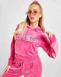 Women's Two Piece Pants 2pcs Women Velvet Hoodie Rhinestone Sportsuit Long Sleeve And Pant Sweatsuit Juicy Tracksuit Set J231111