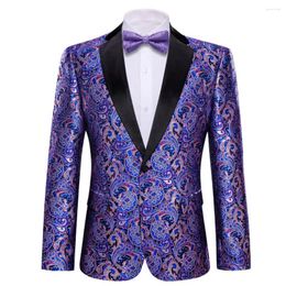 Men's Suits Designer Suit Men Silk Blazer Bowtie Set Purple Blue Pink Flower Male Jacket Coat Slim Casual Wedding Dress Barry.Wang