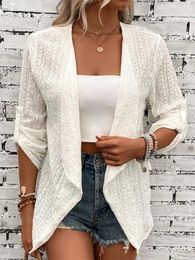 Women's Jackets Monochromatic Jacquard Cardigan Casual V-Neck Tops Three-Quarter Sleeve Versatile Jacket Autumn Winter 2023