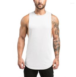 Men's T Shirts Men's Blank Cotton Loose Vest Long Fitness Sports Hurdle Bottoming Stretch Top Youth Summer