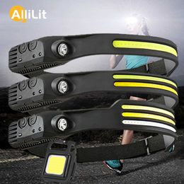 Head lamps AlliLit Induction COB Headlight Outdoor Riding Light USB Charging Night Running Light Strong Light Headlamp P230411