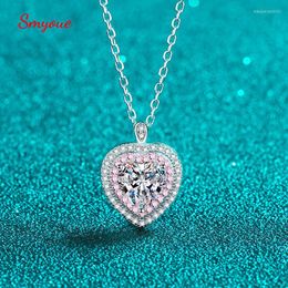 Chains Smyoue 1ct Heart Moissanite Necklace For Women Pink Chain Sterling Silver 925 Jewellery Set Birthday Gift Lad Diamond Pendant GRA