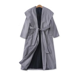 Womens Wool Blends Tweed Coat Fashionable Long Fit Tie Sleeve Jacket 11925 231110